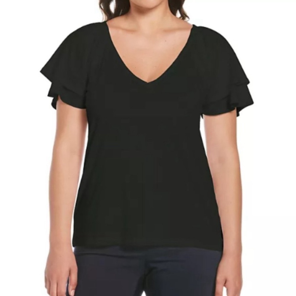 Rafaella Black V Neck Short Sleeve Top Size XL NWT